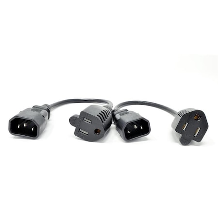 Micro Connectors 1 ft. 18 AWG IEC 320 C14 to 5-15R Power Adapter, Black, 2PK M05-102-2P