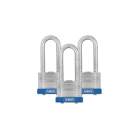 Abus Keyed Padlock, Open, Rectangular Steel Body, Hardened Steel Shackle, 11/16 in W, 3 PK 19340