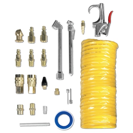 Performance Tool 22 pc. Air Accessory Set, Coil Hose, Couplers, Plugs, Blow Gun M523