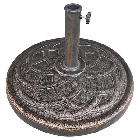 Seasonal Trends 69331 Umbrella Base, 21.65 in Dia, 21.65 in L, 13.2 in H, Resin/Steel/Plastic, Bronze 69331