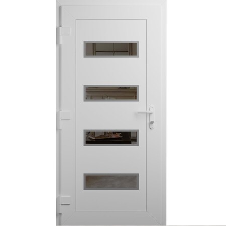 Vdomdoors Front Exterior Prehung Metal-Plastic Door, Manux 8113 White Silk, Office Commercial and Residential MANUX8113EXD-WS-W32xH80-RH