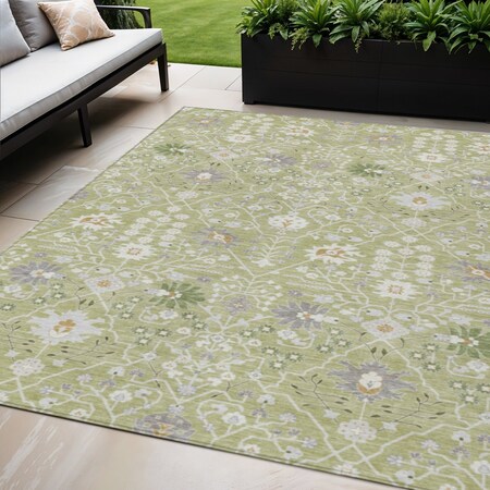 Homeroots 5' X 8' Artichoke Green Gray And Ivory Oriental Washable Indoor Outdoor Area Rug 598011