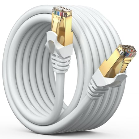 Maximm 12ft Flat Cat7 SFTP Shielded Ethernet Cable, White CAT712FTWhite1