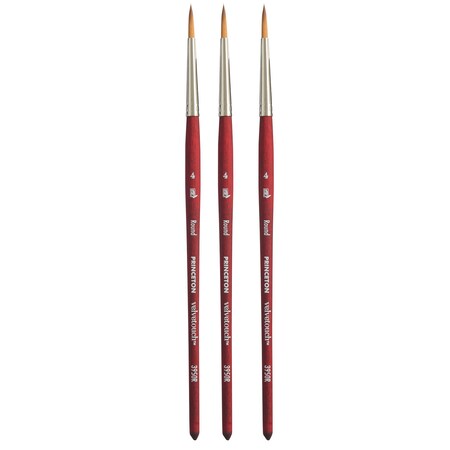Princeton Velvetouch Round Brush, Synthetic Bristles, Short Handle Mixed Media Paintbrush, Size 4, 3PK P3950R4