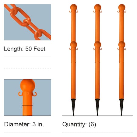 Mr. Chain Safety Orange Heavy Duty Ground Poles and Chain Kit 70512-6