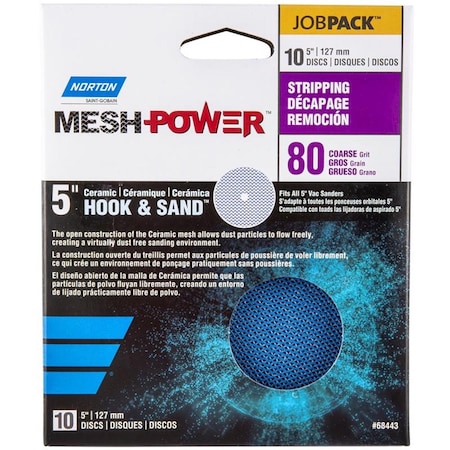 Norton Co MeshPower 5 in. 80 Grit Ceramic Hook & Loop Mesh Sanding Disc, 10PK 1024387