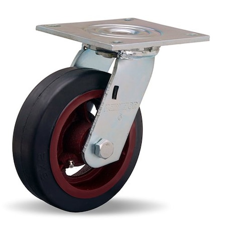 Hamilton Medium Service Swivel Caster, 6" x 2" Mold-On Rubber on Cast Iron Wheel, 3/4" Straight Roller Bearing S-MS-6R