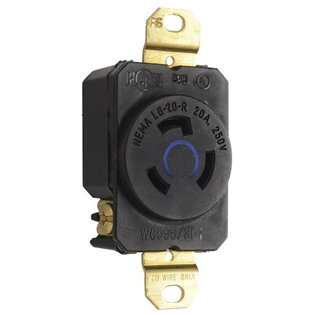 Legrand LockingReceptacle, 20A, 2hp, 250VAC, Black L620R
