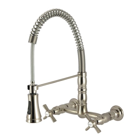 Kingston Brass Double-Handle Wall-Mount Pre-Rinse Bridge Kitchen Faucet, Brushed Nickel GS1248ZX