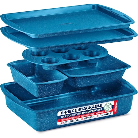 Bakken- Swiss Bakken Kitchen Baking Pan Nonstick Blue Marble Coating, Commercial Grade Carbon Steel Bakeware Sets BAKDIEBLUE