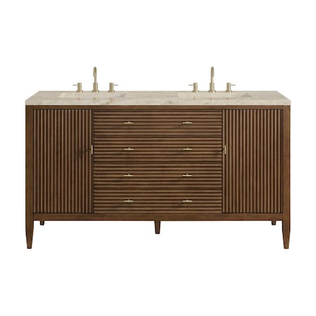James Martin Vanities Myrrin 60" Double Vanity, Mid Century Walnut, w/ 3 CM Tajnar Eclos Top 485-V60D-WLT-3TJR