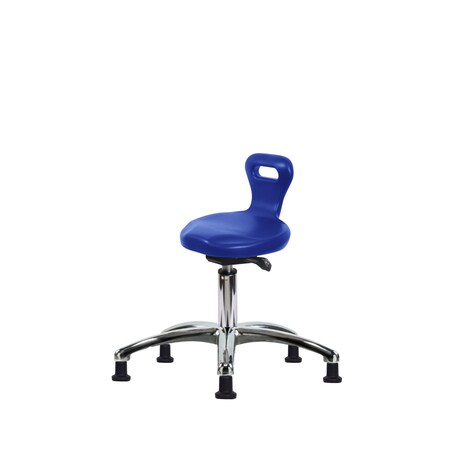 Blue Ridge Ergonomics Polyurethane Serpent Sit-Stand Stool Chrome-Desk Height with Stationary Glides in Blue Polyurethane PSPDHSO-CR-RG-BLU