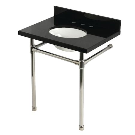 Kingston Brass 30-Inch Black Granite Console Sink with Stainless Steel Legs, 8-Inch, 3-Hole KVPK30K86ST