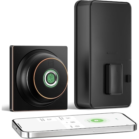 Wrightmaster 3 in 1 Aluminum Smart Lock Deadbolt with App Biometric Door Knob, Keyless Entry Door Lock, in Black ZR-B1