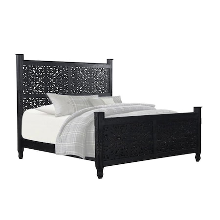 Homeroots Carved Solid Wood King Black Bed 521082
