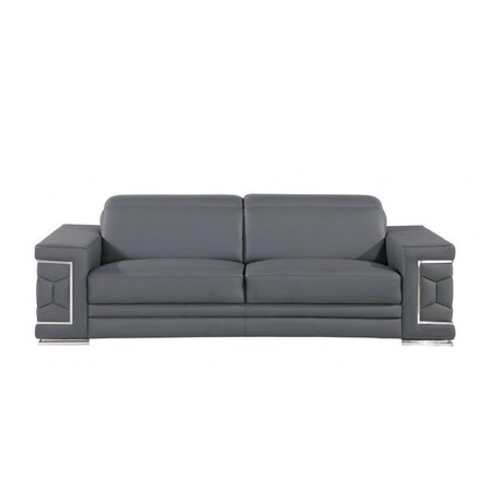 Homeroots 89" Gray Leather Sofa With Silver Legs 548985