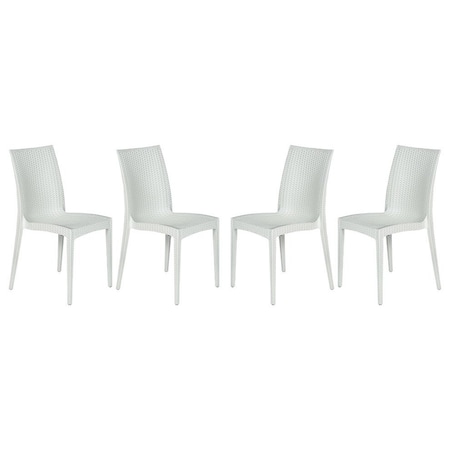 Leisuremod Weave Mace Indoor/Outdoor Dining Side Chair, White, 4PK MC19W4