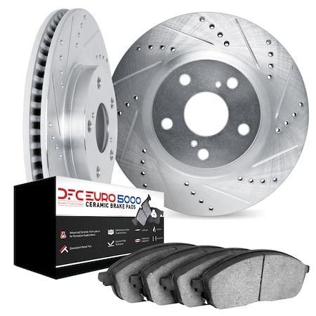 Dynamic Friction Co DFC Rotors-Drilled and Slotted-Silver with EURO 5000 Ceramic Brake Pads 7602-02009