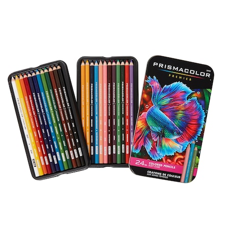 Prismacolor Premier Colored Pencils Tin, Soft Core, Assorted, 24-Piece Set 3597THT