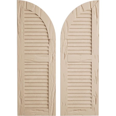 Ekena Millwork Pecky Cypress 2 Equal Louver w/Quarter Round Arch Top Faux Wood Shutters, 12"W x 42"H (30" Low Side) SHULVQ12X42PCPR
