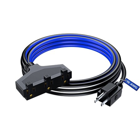 Maximm 10ft 16AWG 3-Outlet Extension Cord, ETL, Black/White/Blue C-BK/WH/BL-PI-BK-3O-10FT