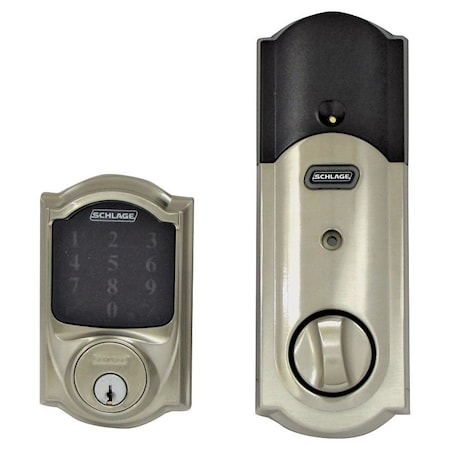 Schlage Connect Series Deadbolt, Grade 1 Grade, Keyed Key, Satin Nickel, 238, 234 in Backset BE469ZP V CAM 619