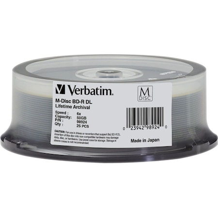 Verbatim M-DISC BD-R DL 50GB 6X 25PK SPINDLE 98924