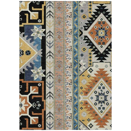 9' X 12' Black Ivory And Copper Aztec Washable Indoor Outdoor Area Rug