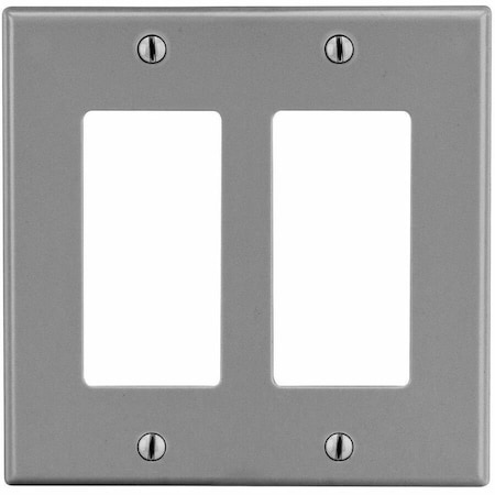 Hubbell Wiring Device-Kellems Rocker Wall Plate, Number of Gangs: 2 Plastic, Satin Finish, Graphite PJ262GY