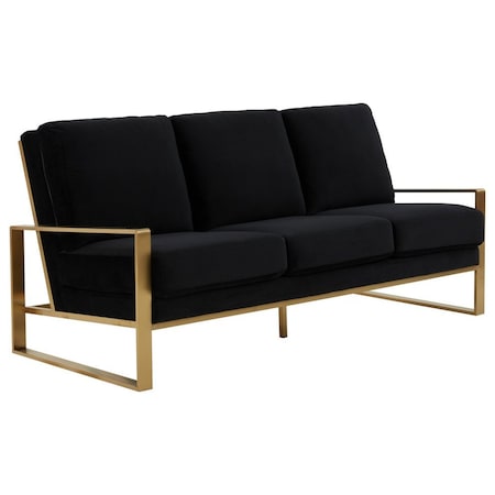 Leisuremod Jefferson Contemporary Velvet Sofa with Gold Frame, Black JAG77BL