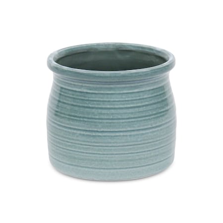 Homeroots Celadon Ceramic 51 Ounce Striped Round Distressed Pot Planter 487409