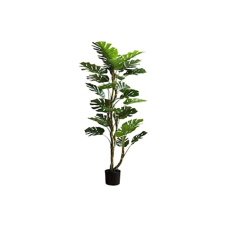 Monarch Specialties Artificial Plant, 61'' Tall, Monstera Tree, Indoor, Potted, Green Leaves, Black Pot I 9522