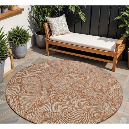 Homeroots 8' Copper And Beige Round Floral Washable Indoor Outdoor Area Rug 594655