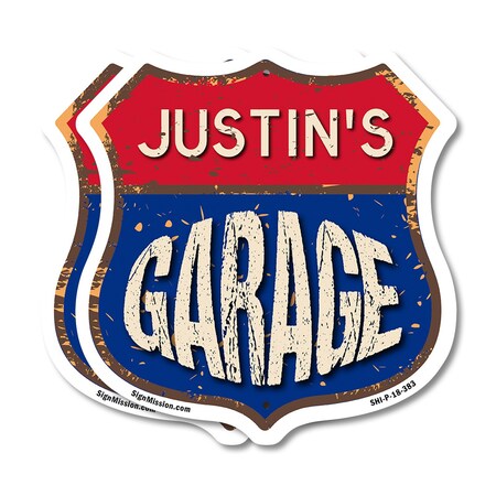Signmission Justin's Garage, 18 inch X 18 inch, Plastic Sign, 2PK SHI-P-2PACK-18-383-JUSTIN