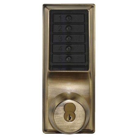 Dormakaba Grade 1 Pushbutton Cylindrical Knob Lock, Combination Entry/Passage 6/7-Pin SFIC Prep, Antique Bras 1041B-05-41