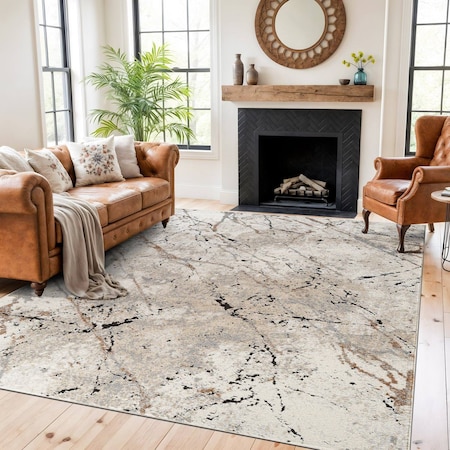 World Rug Gallery Marble Flow Area Rug 7 ft 10 in x 10 ft Beige WR202BEIGE8X10