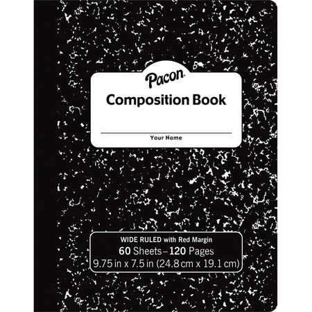 Pacon Composition Book, Black Marble, 3/8in. Ruled w/Margin, 60 Sheets Per Book, 12PK MMK37118