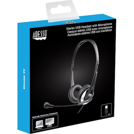 Adesso Xtream P2 USB Wired Multimedia Headset, Binaural Over the Head, Black XTREAMP2