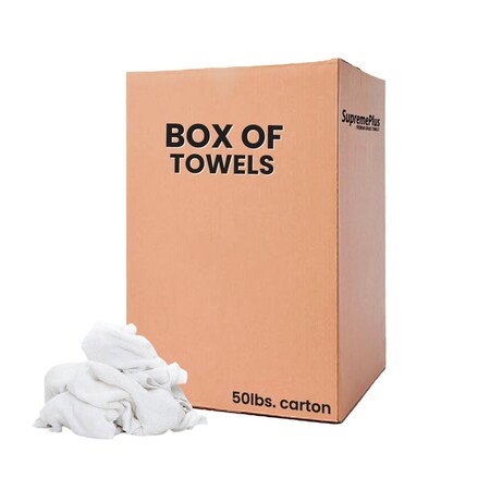 Supremeplus White Half Towel Rags 20 in x 20 in, 50 lbs. Boxes SP-3227