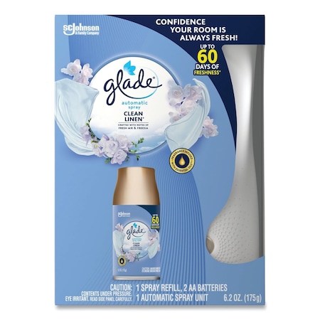 Glade Automatic Spray Starter Kit, Spray Unit and Refill, White/Gold, Clean Linen 310916