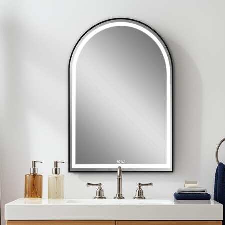 Homeroots 39" Black Metal Arch Metal Framed LED Lighted Bathroom Vanity Mirror 564851