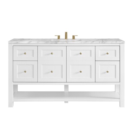 James Martin Vanities Breckenridge 60 in. Single Vanity, Bright White, w/ 3 CM Carrara Marble Top 330-V60S-BW-3CAR