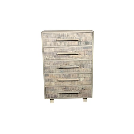 Homeroots 35" Gray Carved Geometric Solid Wood Five Drawer Dresser 661224