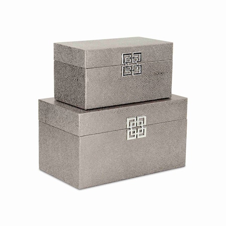Homeroots Set of Two Gray Wood And Shagreen Box With Lid, 2PK 489357