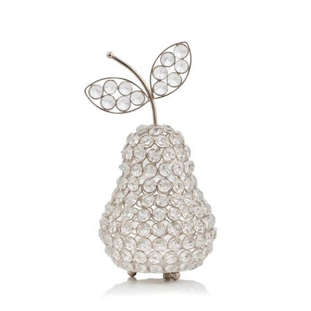 Homeroots 10" Silver and Faux Crystal Decorative Pear Tabletop Sculpture 354778