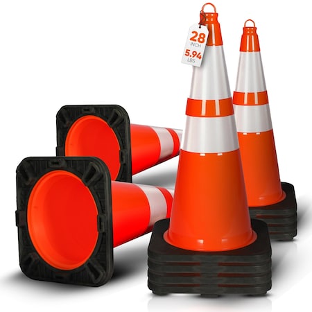 Pyle Traffic Cone Set, PVC, 28 in Height, Fluorescent Orange 10 PK PTCN28X10