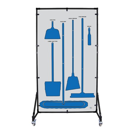 5S Supplies Housekeeping Shadow Board Broom Station V2, Gray / Blue Shadows, No Broom + Stand, No Text HSB-V2-GRAY/BLUE-BO-STAND-NO TEXT