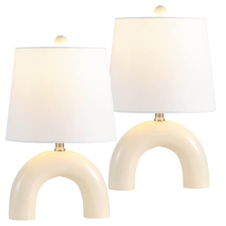 Jonathan Y Zadie 17.75" Scandinavian Minimalist Ceramic Arch LED Table Lamp, Almond, 2PK JYL5503A-SET2