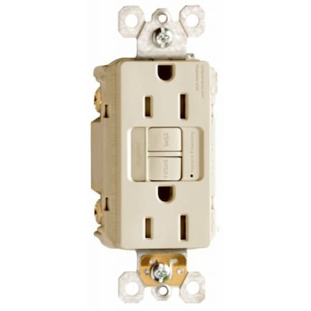 Legrand radiant Nightlight/GFCI Receptacle, 2 -Pole, 15 A, 125 VAC, Back, Side Wiring, Ivory 1597NTLTRICCD4