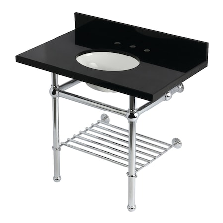 Kingston Brass 36-Inch Black Granite Console Sink with Brass Legs and Shelf, 8-Inch, 3-Hole KVPK3630KBB1